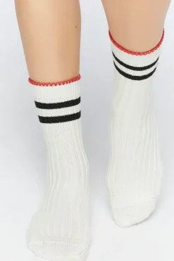 Striped-Trim Cherry Crew Socks