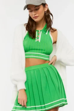 Striped-Trim Crop Top & Tennis Skirt Set