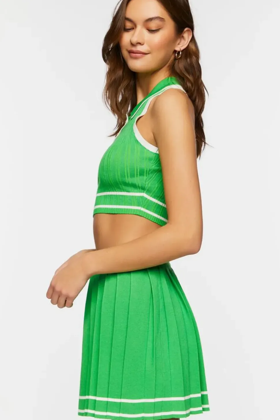 Striped-Trim Crop Top & Tennis Skirt Set