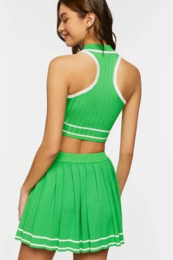 Striped-Trim Crop Top & Tennis Skirt Set