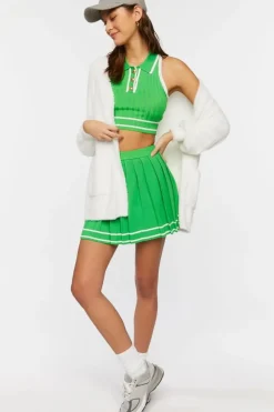 Striped-Trim Crop Top & Tennis Skirt Set