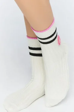 Striped-Trim Flower Crew Socks