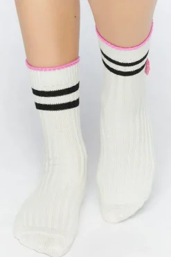 Striped-Trim Flower Crew Socks