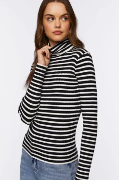 Striped Turtleneck Long-Sleeve Top