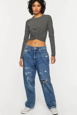 Striped Twist-Hem Crop Top