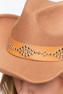 Studded Faux Leather-Trim Cowboy Hat