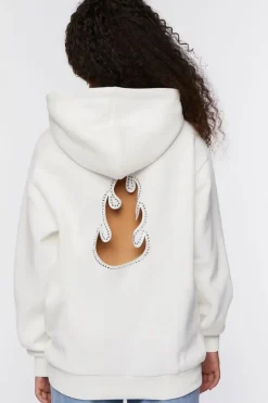Studded Flame Cutout Hoodie