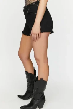 Studded Mid-Rise Denim Shorts