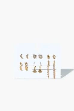Sun & Moon Stud & Hoop Earring Set