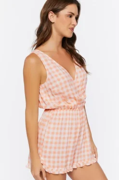 Surplice Gingham Romper