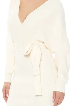 Surplice Long-Sleeve Sweater Dress