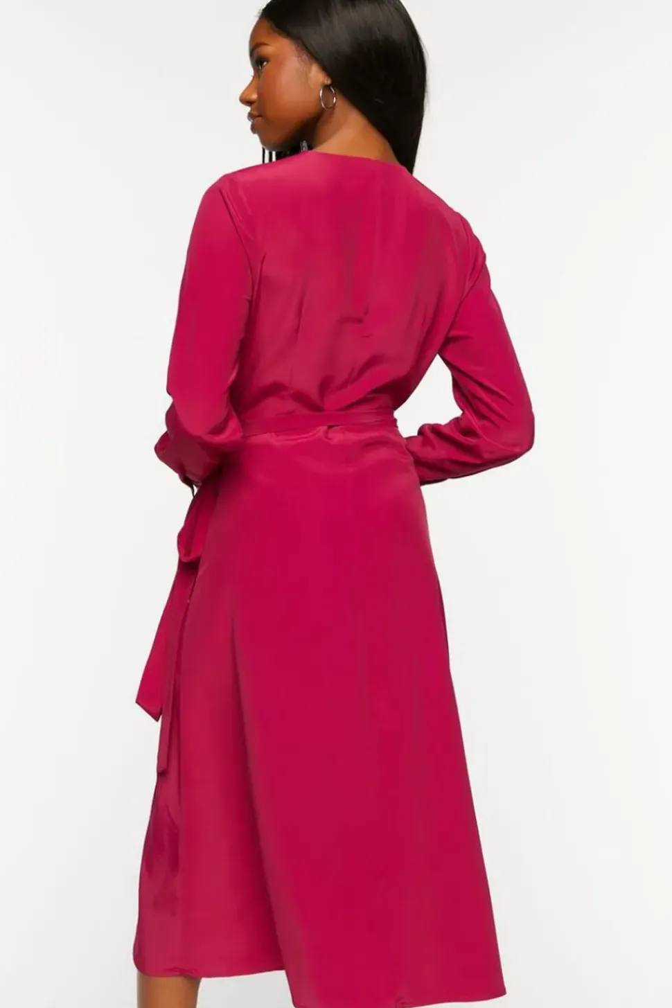 Surplice Long-Sleeve Wrap Midi Dress