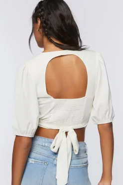 Surplice Peasant-Sleeve Crop Top
