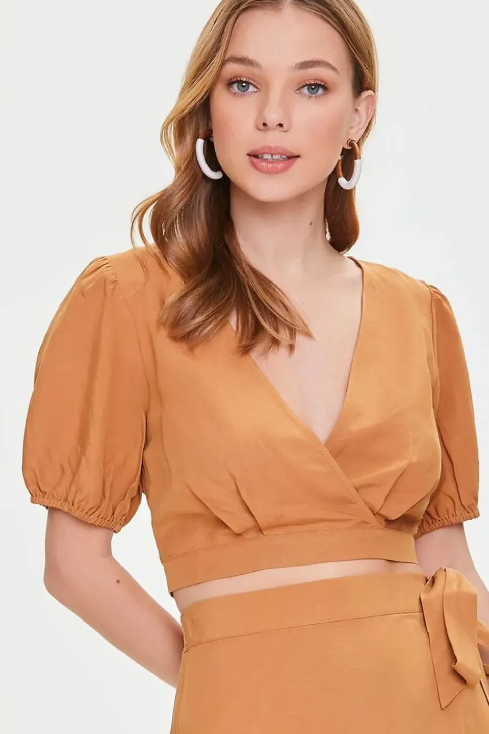 Surplice Puff-Sleeve Crop Top