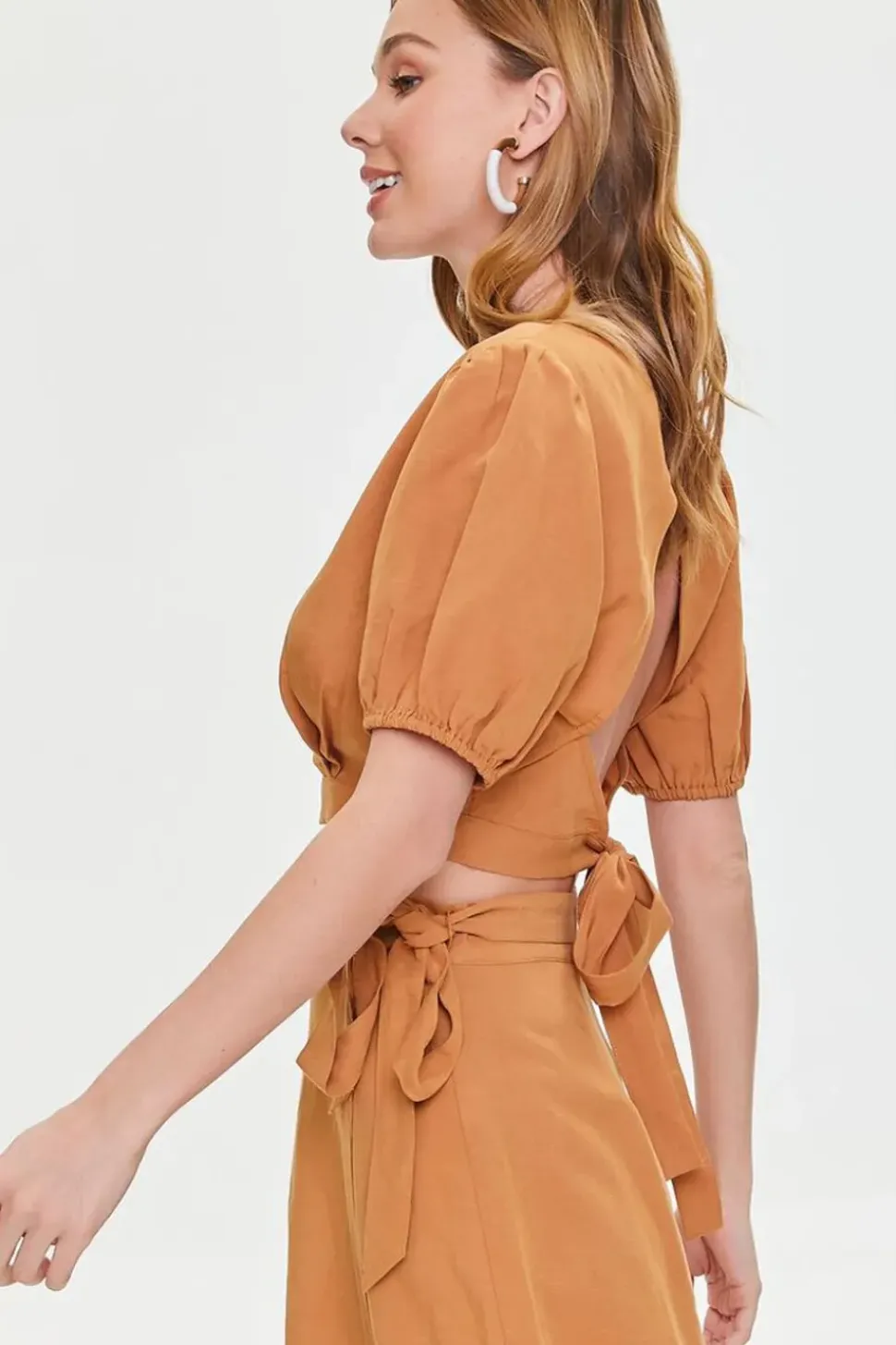 Surplice Puff-Sleeve Crop Top