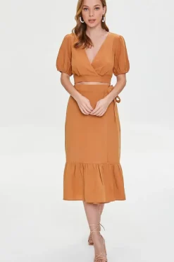 Surplice Puff-Sleeve Crop Top