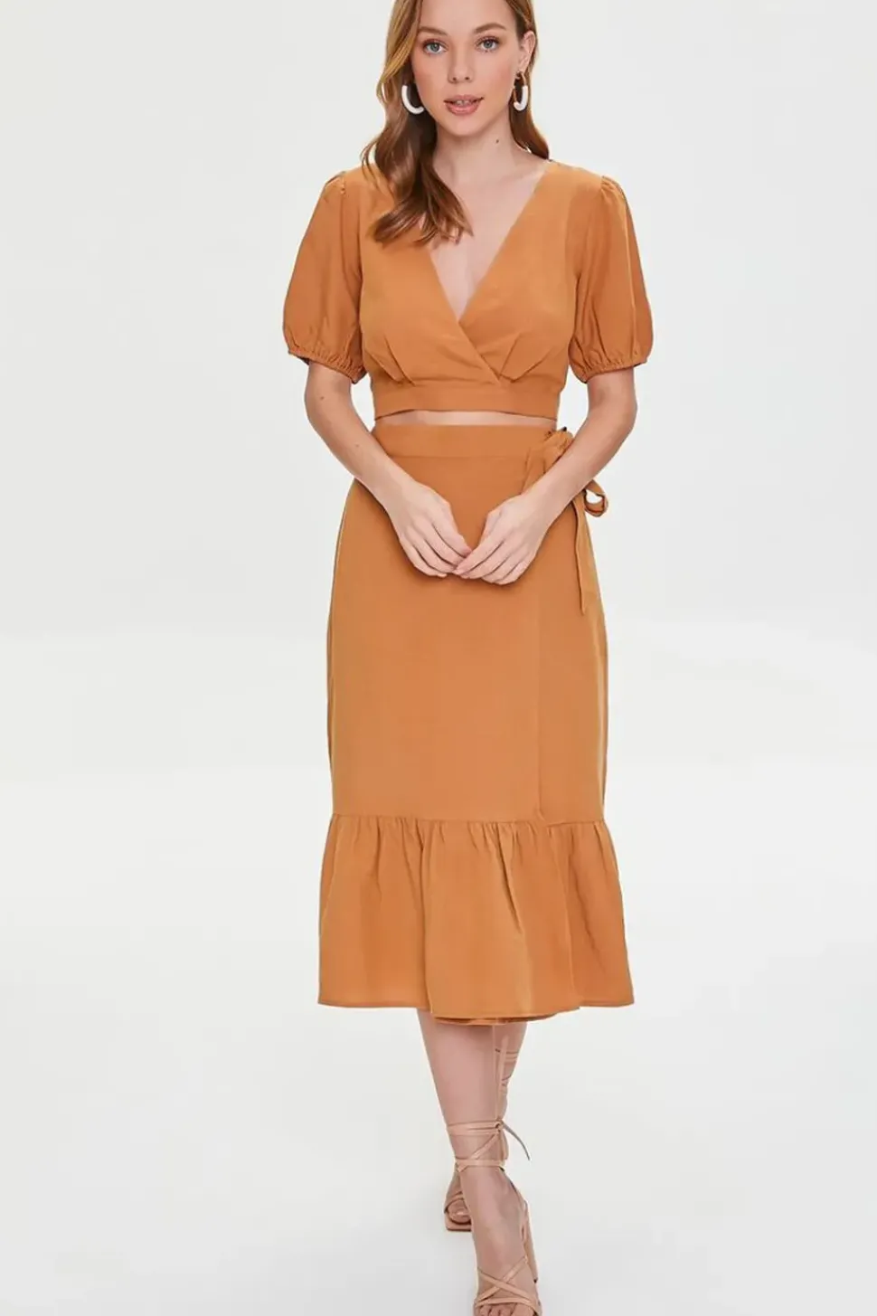 Surplice Puff-Sleeve Crop Top