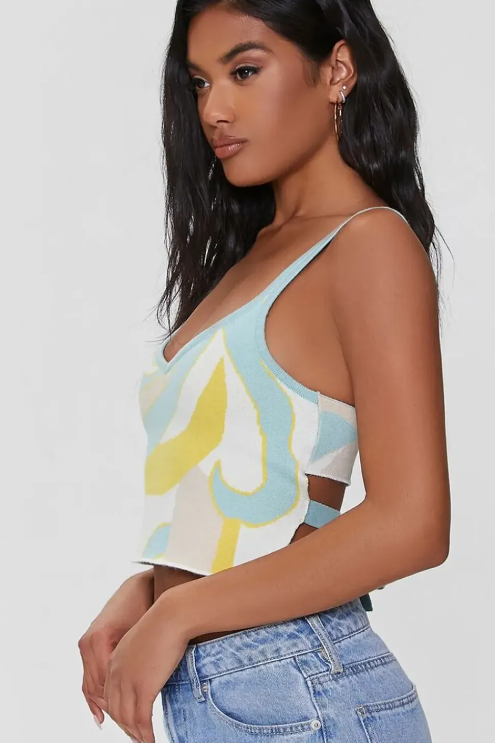 Sweater-Knit Abstract Print Crop Top