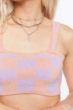 Sweater-Knit Checkered Crop Top & Pants Set