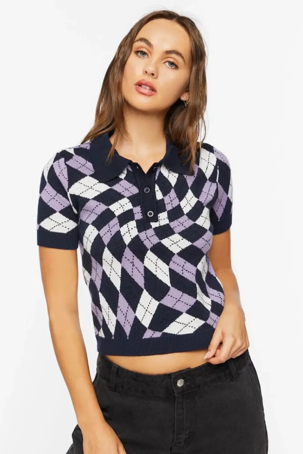 Sweater-Knit Checkered Polo Shirt