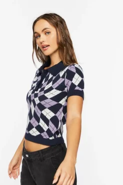 Sweater-Knit Checkered Polo Shirt