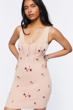 Sweater-Knit Embroidered Mini Dress