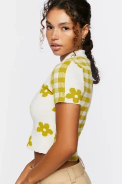 Sweater-Knit Floral Cropped Shirt