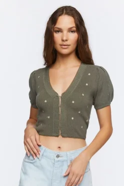 Sweater-Knit Floral Embroidered Top