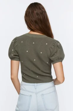 Sweater-Knit Floral Embroidered Top