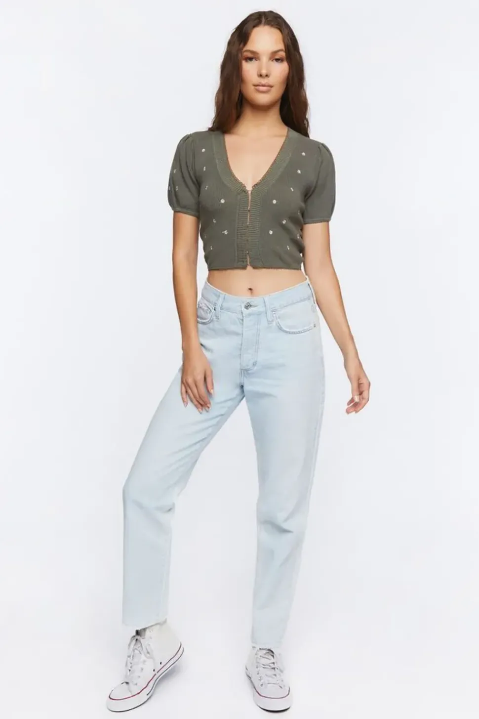 Sweater-Knit Floral Embroidered Top