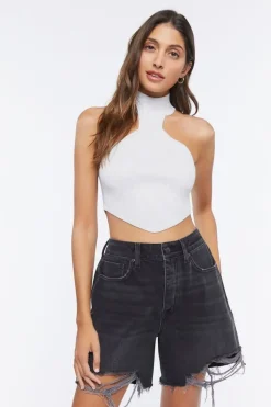 Sweater-Knit Mock Neck Crop Top