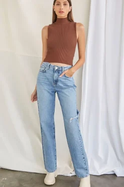 Sweater-Knit Mock Neck Top