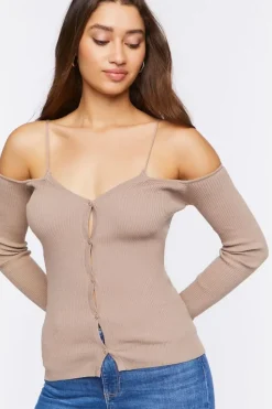 Sweater-Knit Open-Shoulder Top