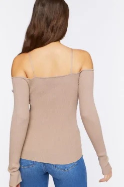 Sweater-Knit Open-Shoulder Top