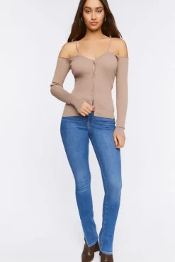 Sweater-Knit Open-Shoulder Top