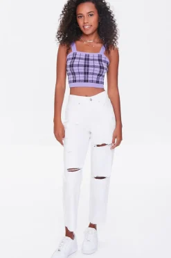 Sweater-Knit Plaid Cropped Cami
