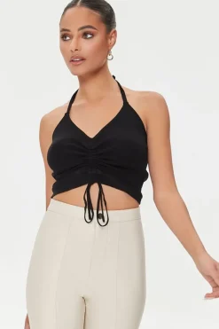 Sweater-Knit Ruched Crop Top
