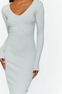 Sweater-Knit V-Neck Midi Dress