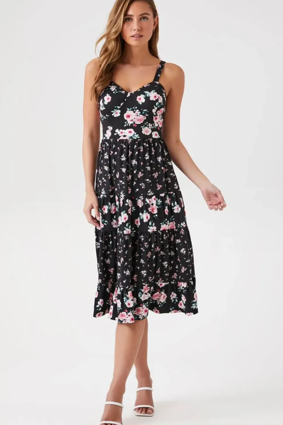 Sweetheart Floral Print Midi Dress