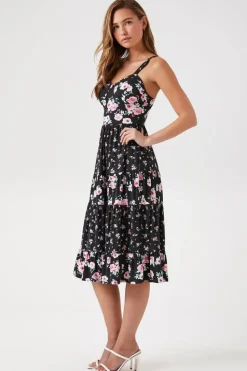 Sweetheart Floral Print Midi Dress