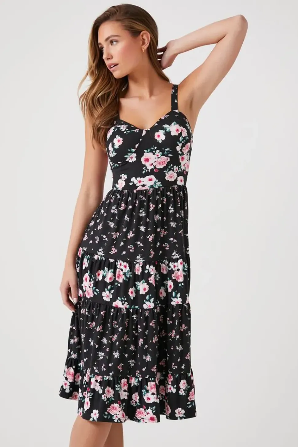 Sweetheart Floral Print Midi Dress