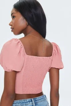 Sweetheart Puff-Sleeve Crop Top