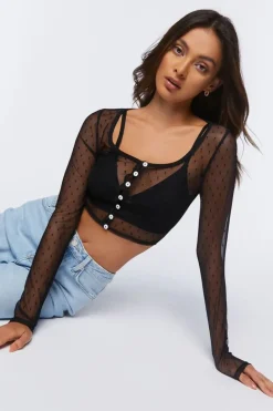 Swiss Dot Mesh Crop Top