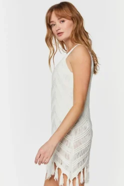 Tassel-Trim Crochet Mini Dress