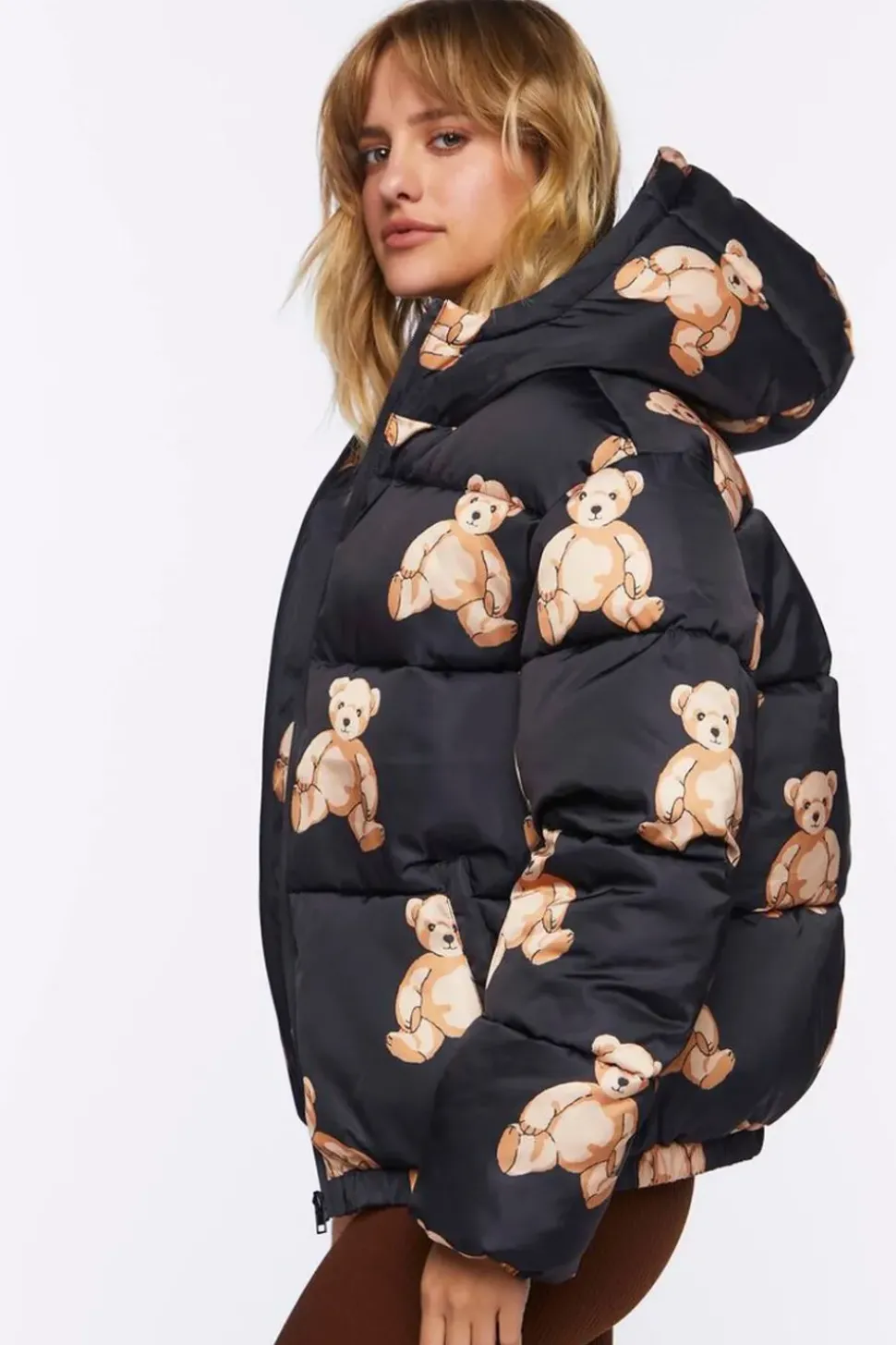 Teddy Bear Print Puffer Jacket