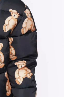 Teddy Bear Print Puffer Jacket