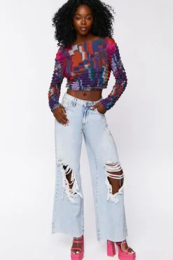 Textured Chiffon Crop Top