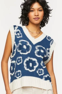 Textured Floral Print Sweater Vest