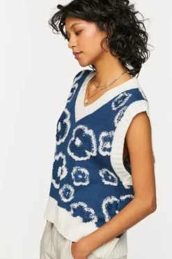 Textured Floral Print Sweater Vest