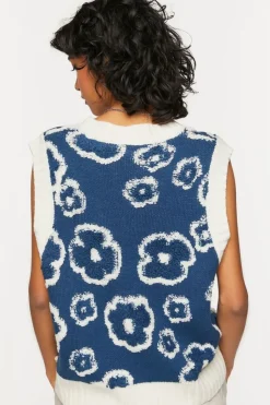 Textured Floral Print Sweater Vest